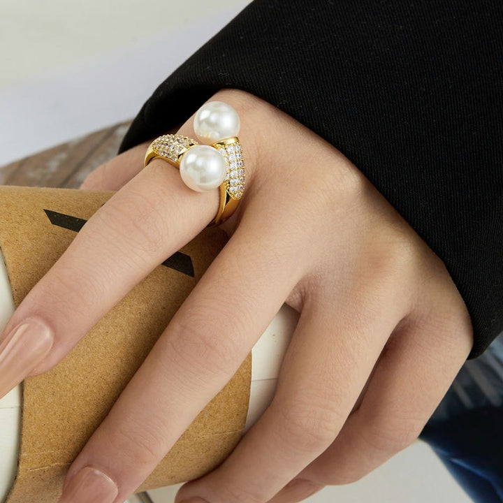 Double Pearl Open Ring