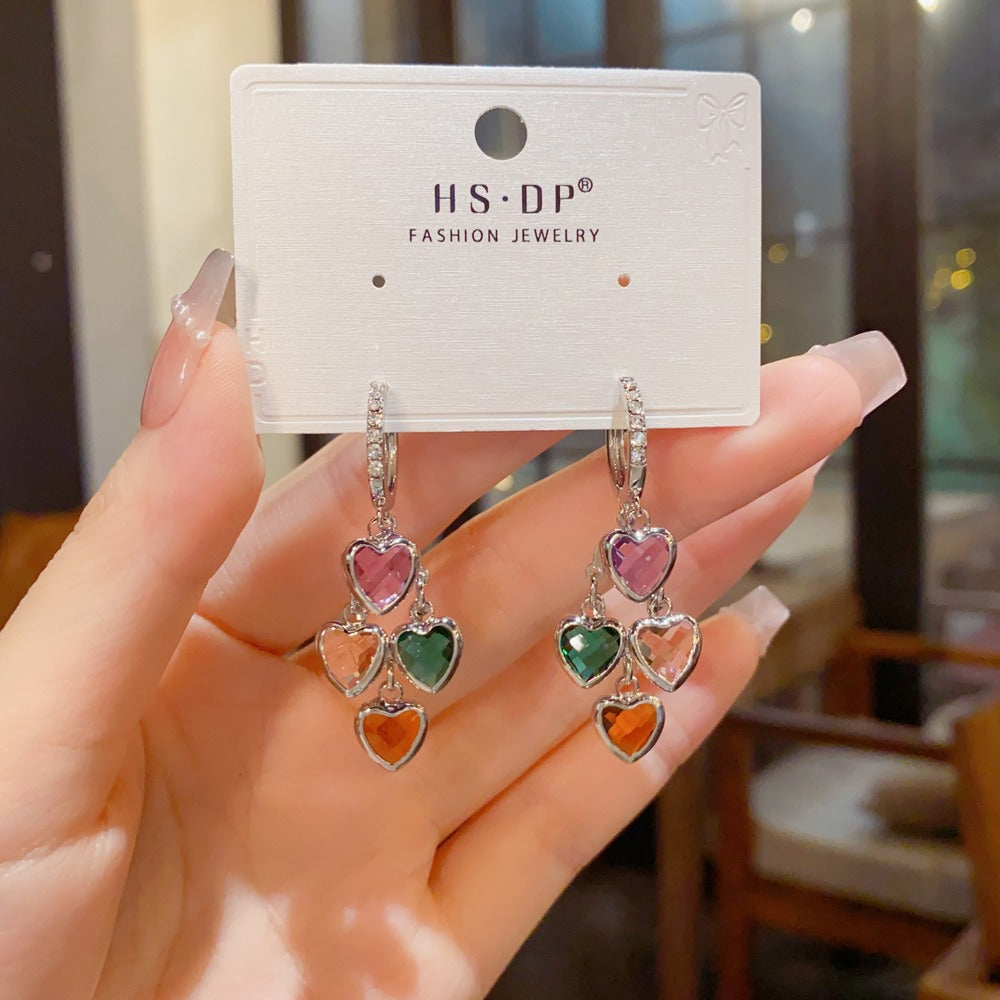 18K Gold Plated Multi-Color Heart Huggie Earrings