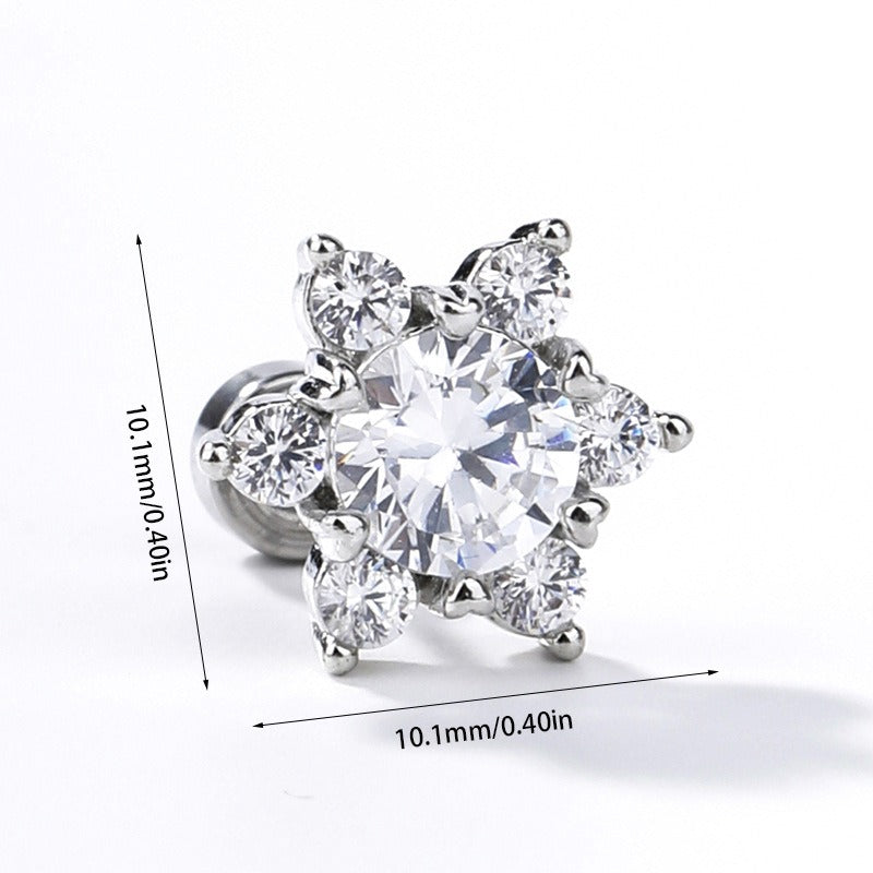 S925 Silver Snowflake Six-Pointed Star CZ Stud Earrings Elegant Icy Blue/White Dainty Earrings