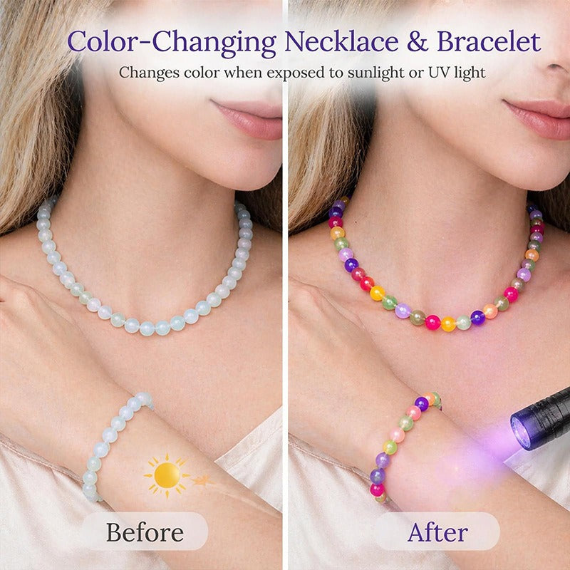 Sunlight Activation Dopamine UV Color-Changing Beaded Necklace Bracelet Set