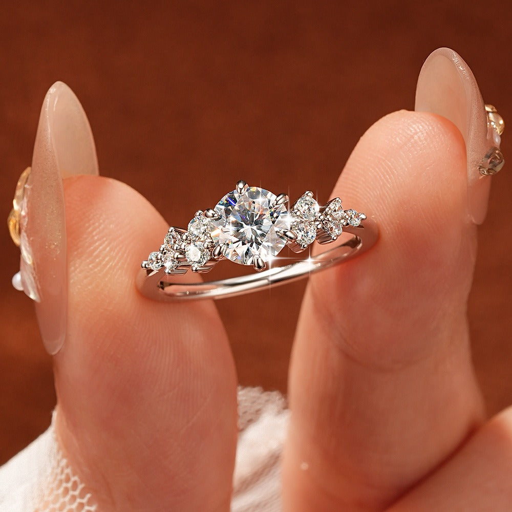 S925 Silver Classic Round CZ Ring | Graduated Cluster Accent Band