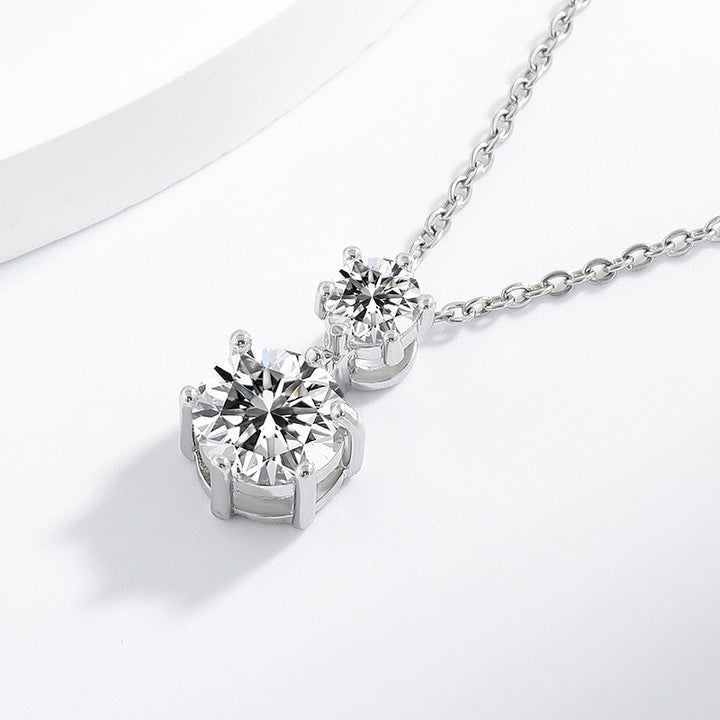 Dazzling Double Star S925 Sterling Silver Moissanite Dangling Necklace