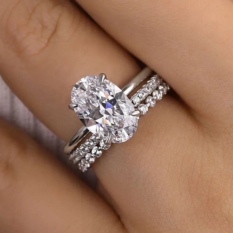 Classic Oval Cut Bridal 3-Piece Ring Set