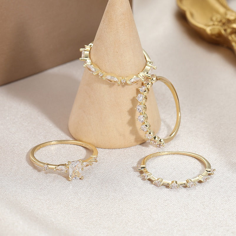 18K Gold, Silver & Rose Gold Stackable Ring Set (4-Piece)