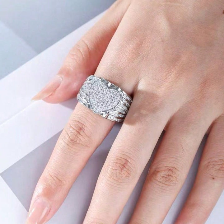 S925 Sterling Silver Iced-Out Heart Ring