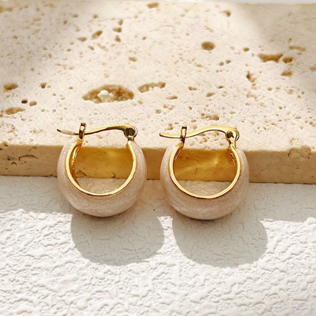 18K Gold Cream Frosted Teardrop Huggie Hoops Minimalist Sculptural Earrings