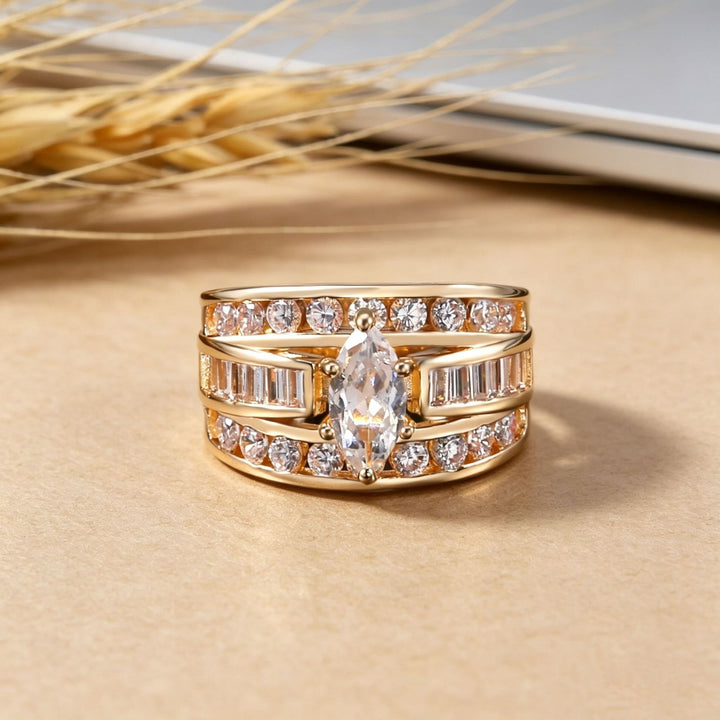 Vintage Wide Marquise Statement Mixed-Cut Pave Bands Ring