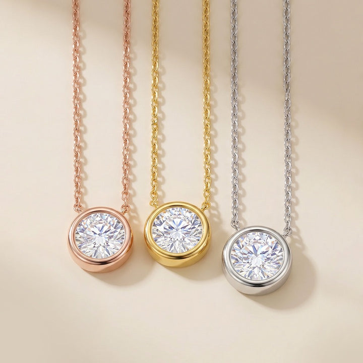 Classic Halo · Minimalist Bezel-Set Solitaire Necklace