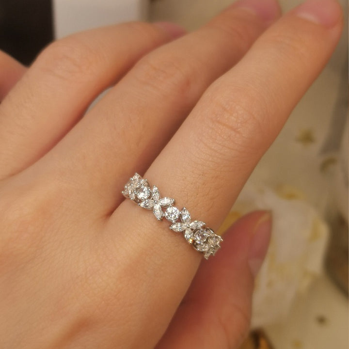 S925 Silver Floral Marquise Eternity Band Vintage Cluster Full Eternity Ring