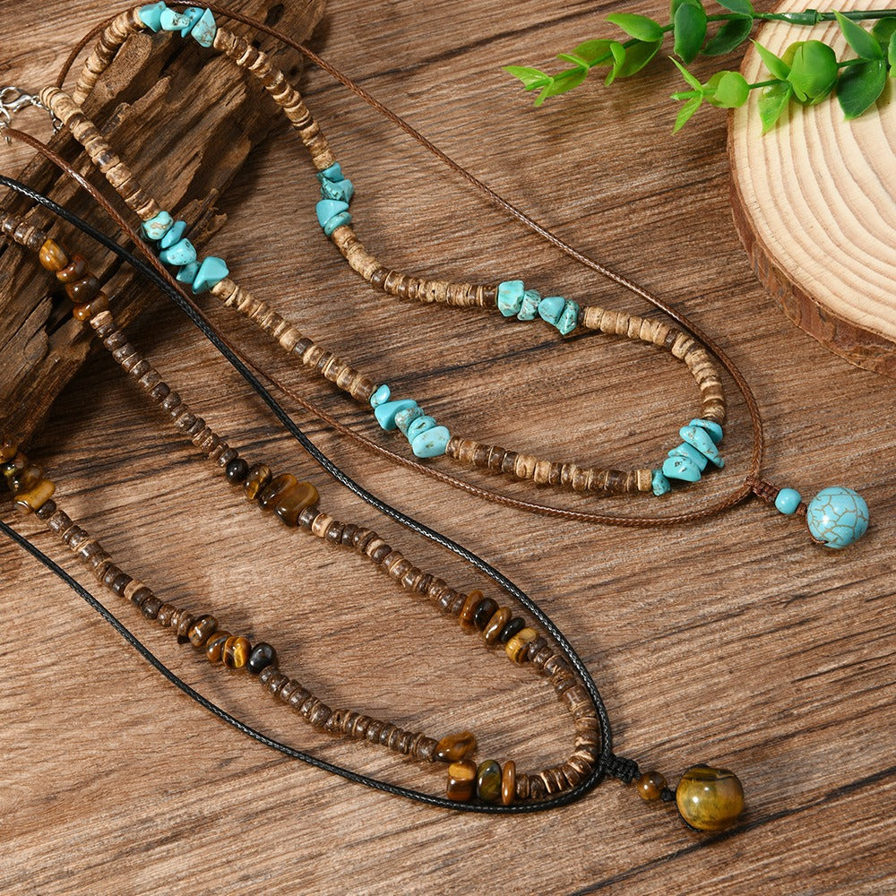 Boho Natural Tiger's Eye & Turquoise Necklace
