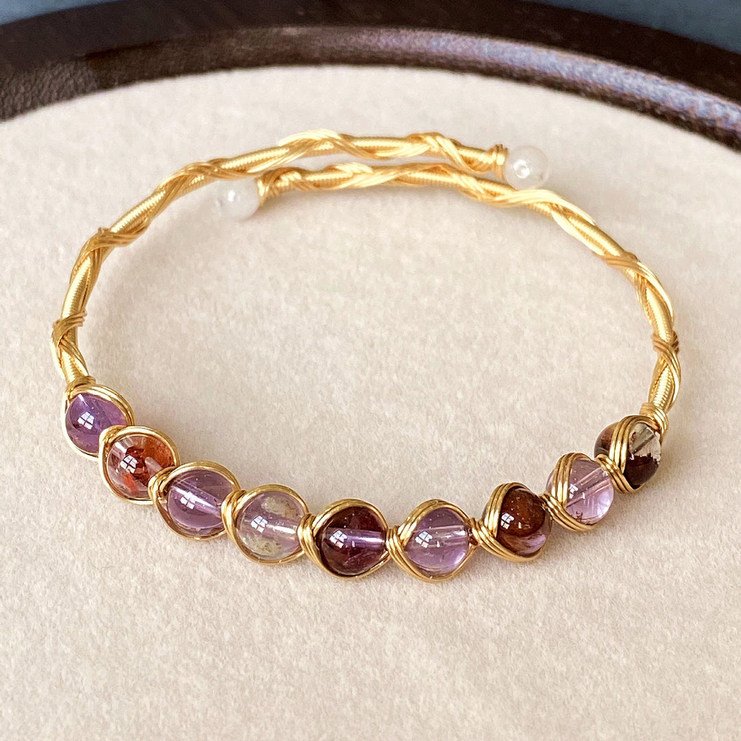 18K Gold Natural Gemstone Wire-Wrapped Bracelet