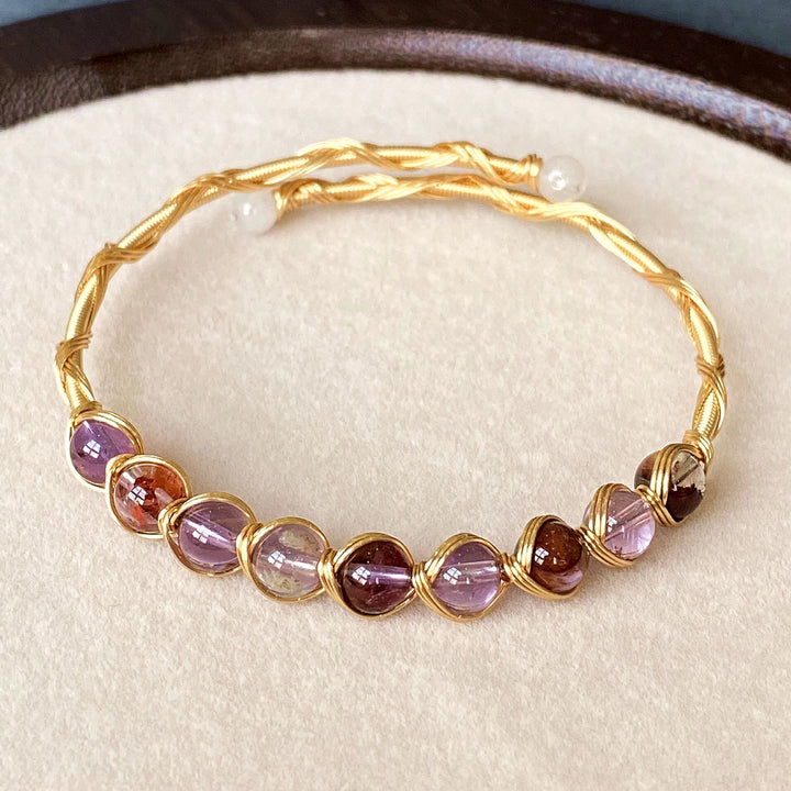 18K Gold Natural Gemstone Wire-Wrapped Bracelet
