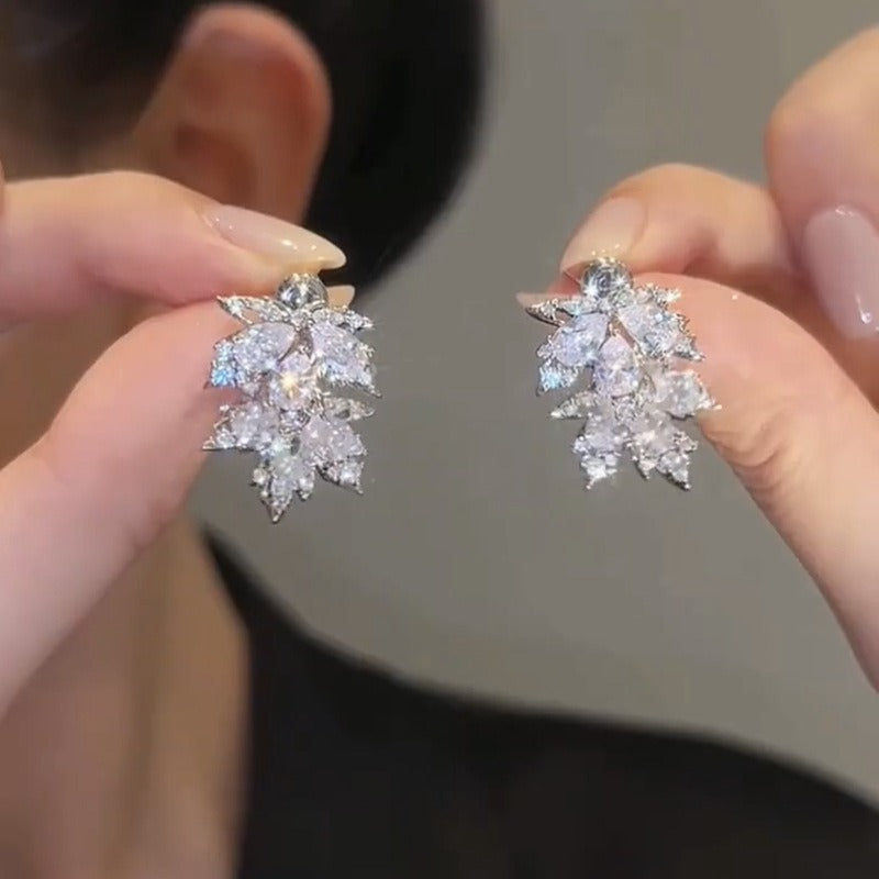 S925 Silver Maple Leaf CZ Stud Earrings