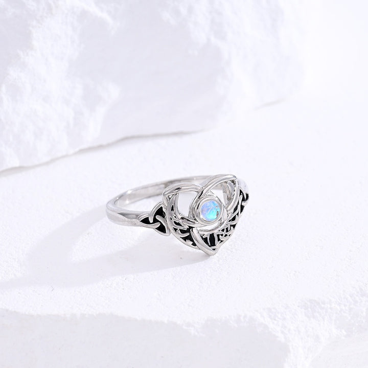 S925 Silver Vintage Moonstone Ring Celtic Hollow-Out Filigree
