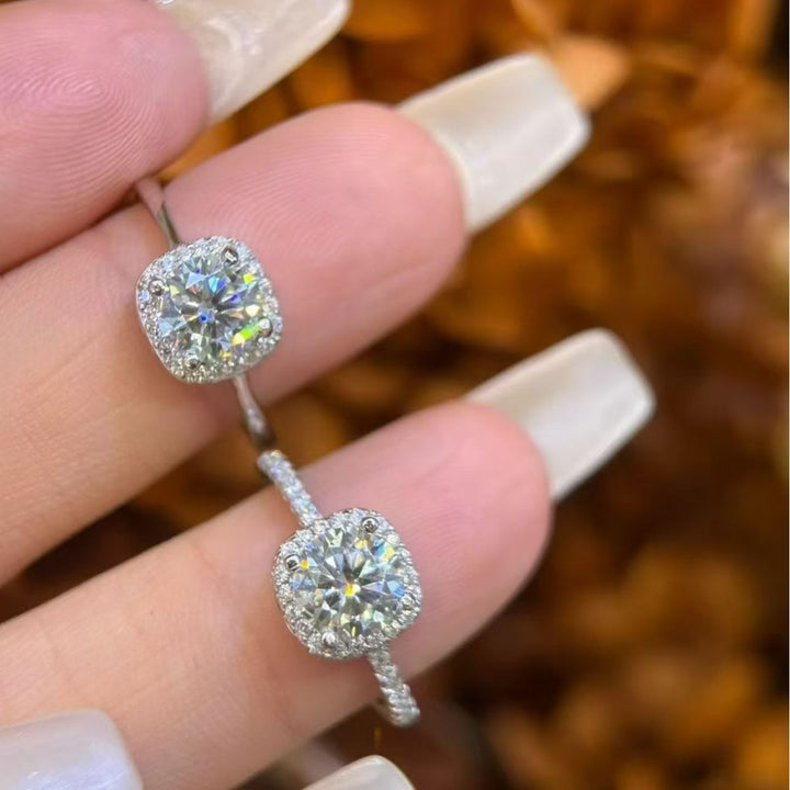 18K White Gold Pavé Band Classic Cushion Halo Engagement Ring