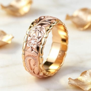 S925 Sterling Silver Vintage Two-Tone Engraved Rose Ring