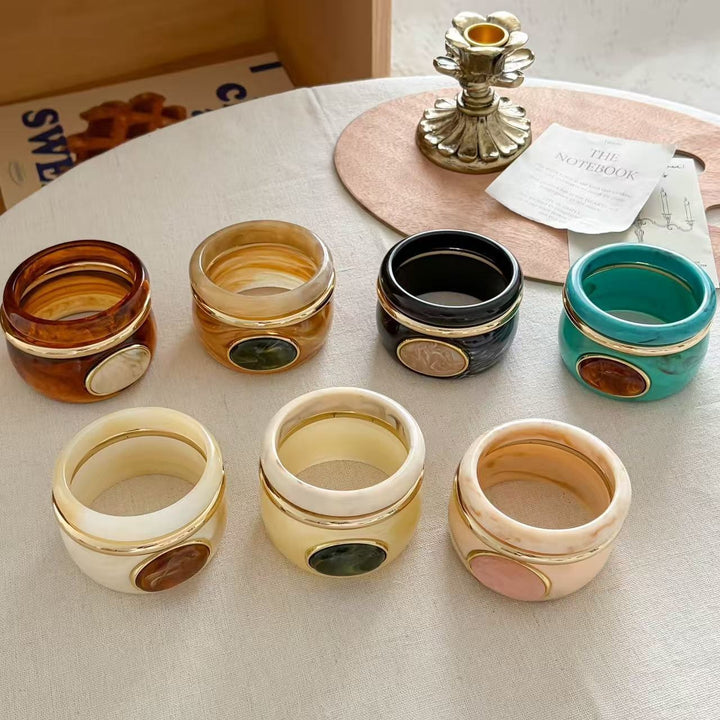 Vintage Gold Resin Gemstone 3-Piece Bangle Set