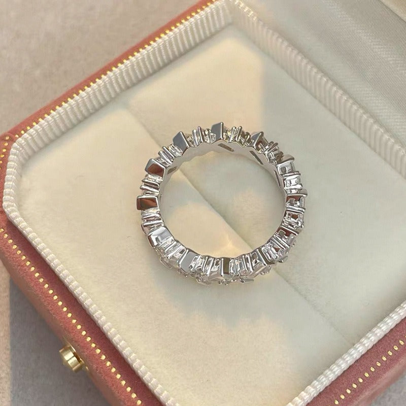 S925 Silver Art Deco Eternity Band Alternating Baguette & Round Cut CZ Ring