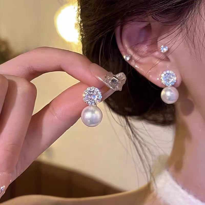 Classic Crystal Halo Pearl Drop Earrings