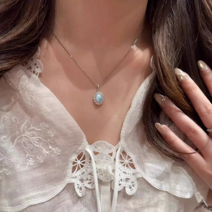 Caribbean Dream · Natural Larimar Pavé Halo Jewelry Set