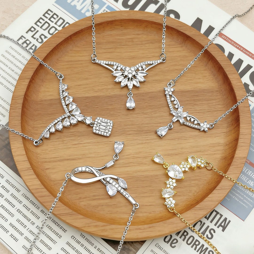 French Romance · Vintage Floral Vine Marquise & Teardrop Pavé Necklace