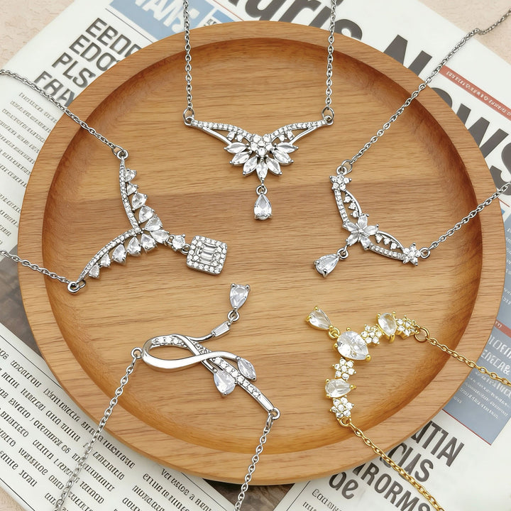 French Romance · Vintage Floral Vine Marquise & Teardrop Pavé Necklace