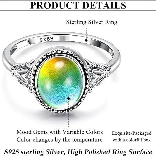 S925 Sterling Silver Vintage Heart Moonstone Ring