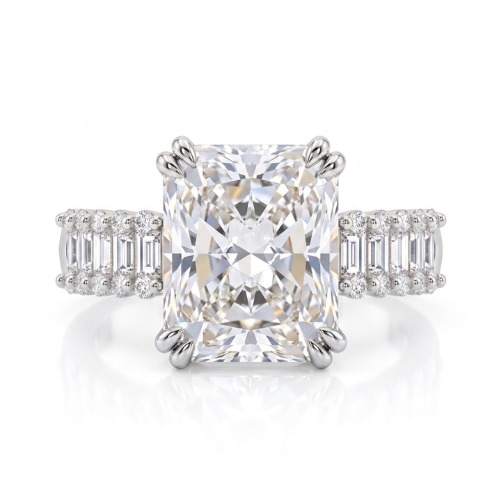 S925 Silver Ice-Cut Radiant Ring Art Deco Baguette Accents