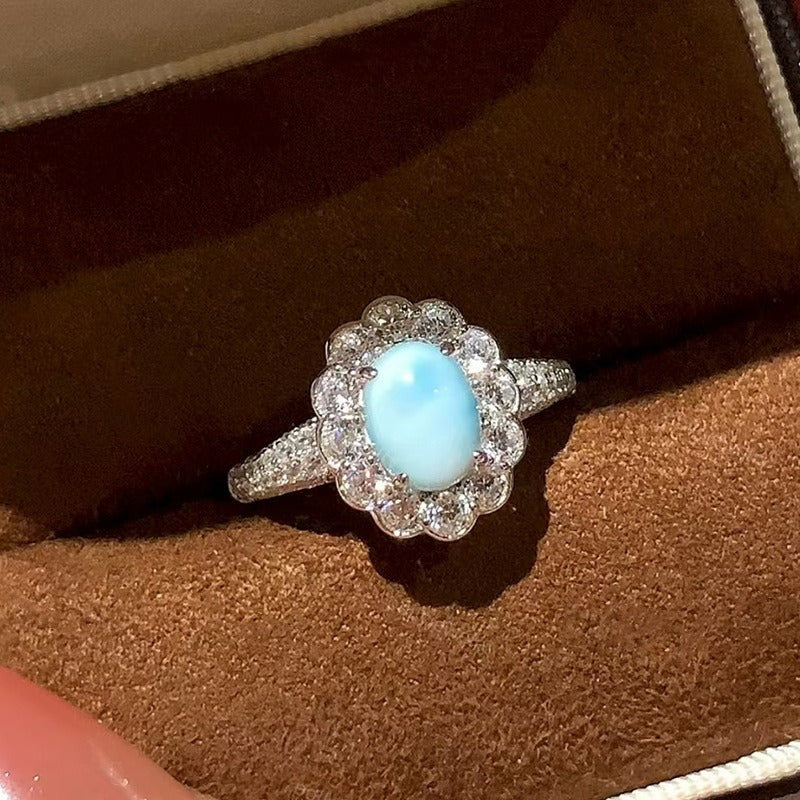 Caribbean Dream · Natural Larimar Pavé Halo Jewelry Set
