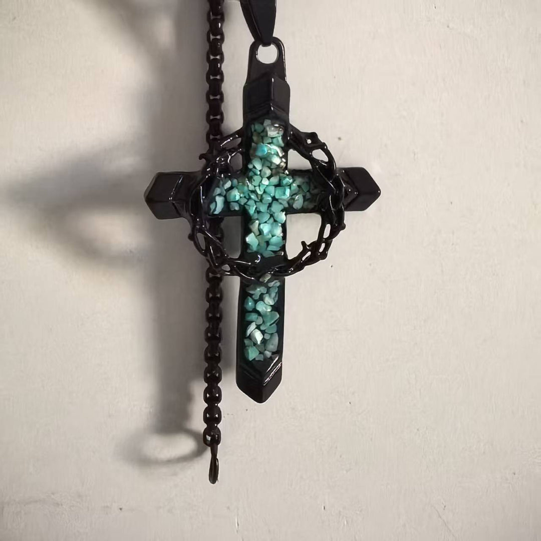Vintage Gothic Turquoise Cross Necklace