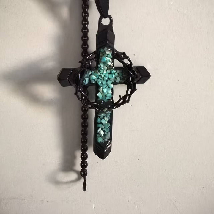 Vintage Gothic Turquoise Cross Necklace