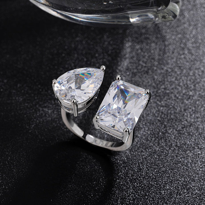 18K Gold Geometric Two-Stone Open Ring Asymmetrical Toi et Moi Ring