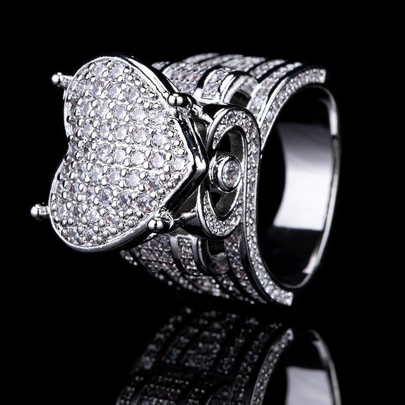 S925 Sterling Silver Iced-Out Heart Ring