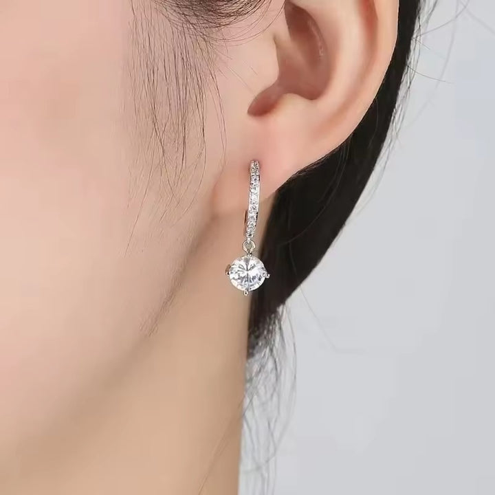 S925 Silver Pavé Huggie Hoops 18K Gold Drop CZ Charm Earrings