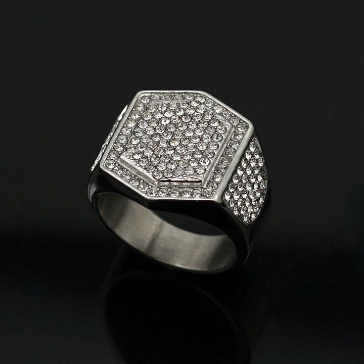 S925 Sterling Silver Iced Out Hexagon Signet Ring