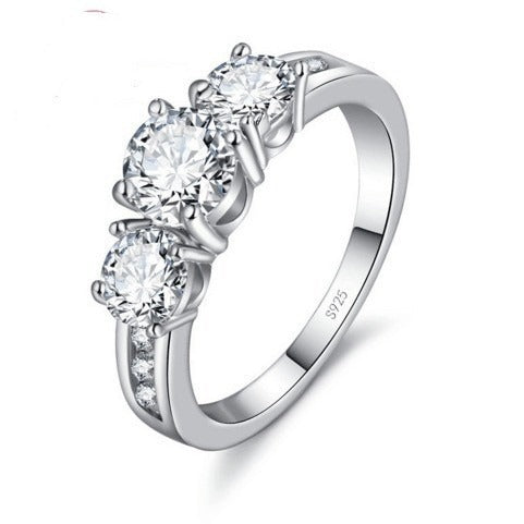 S925 Sterling Silver Three-Stone & Contour Pavé Stacking Ring Set
