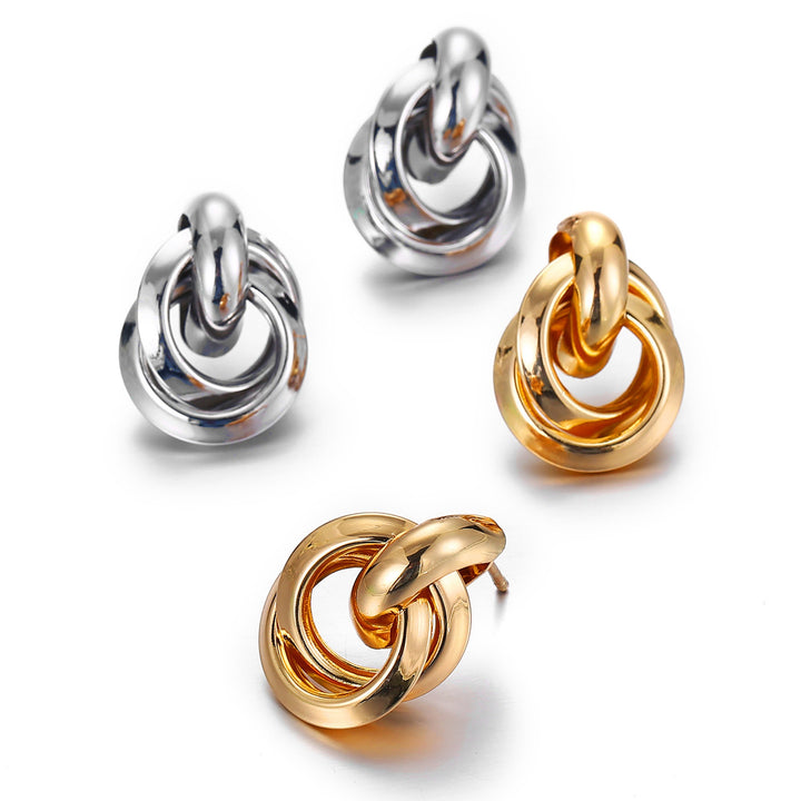 18K Gold & Silver Plated Polished Finish Minimalist Sculptural Knot Stud Earrings