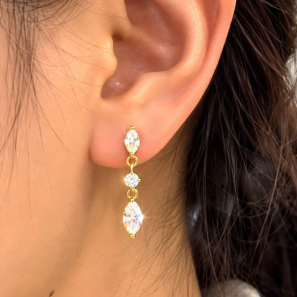 S925 Silver Dangle Earrings Classic Marquise Three-Stone Drop Earrings