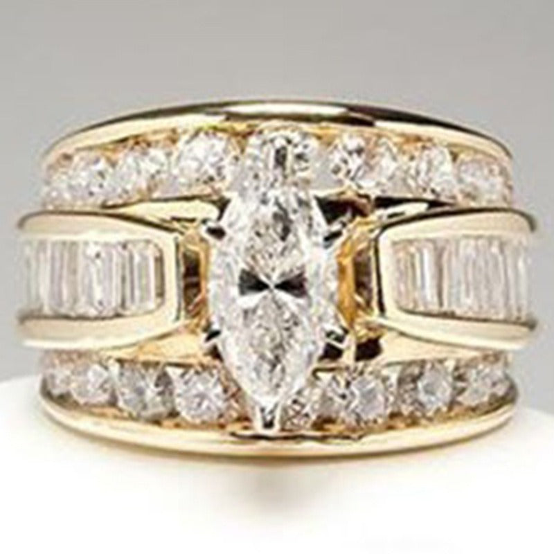 Vintage Wide Marquise Statement Mixed-Cut Pave Bands Ring