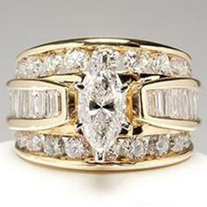 Vintage Wide Marquise Statement Mixed-Cut Pave Bands Ring