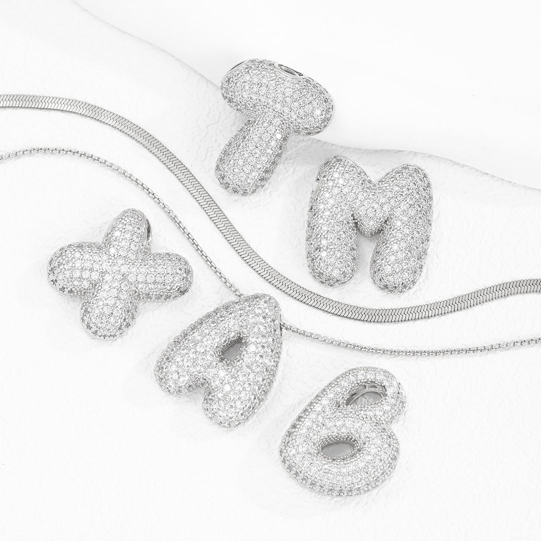 Bubble Pop Puffy 3D Micro-Pavé Crystal Letter Necklace