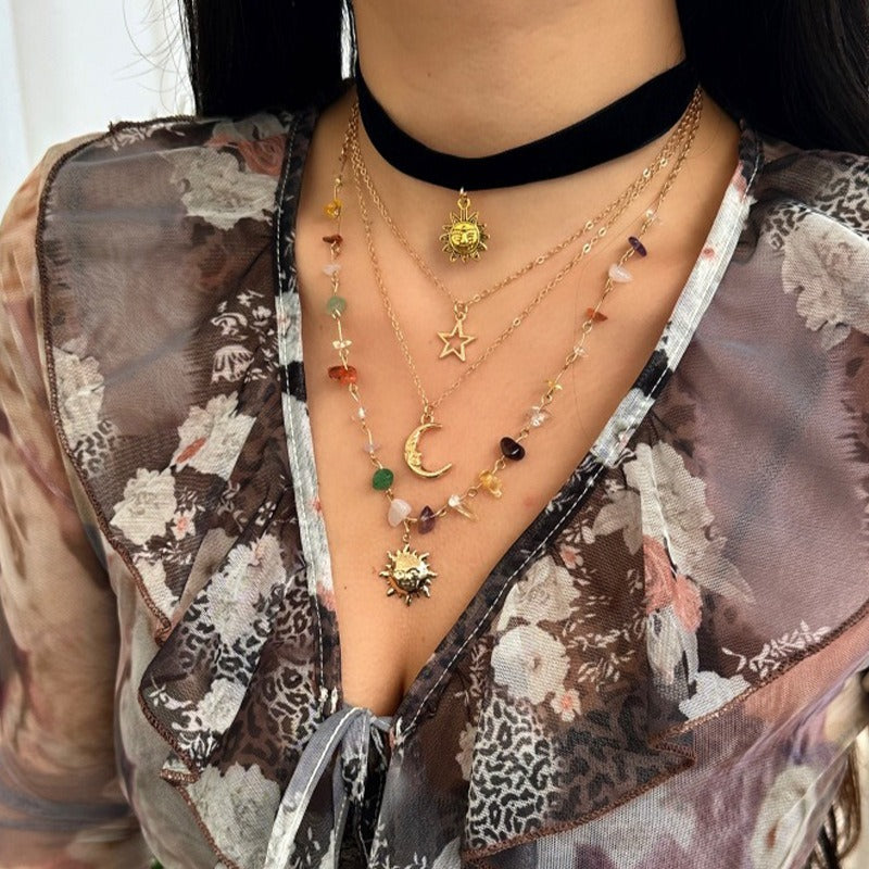 Vintage Celestial Sun Moon Star Beaded Necklace Set