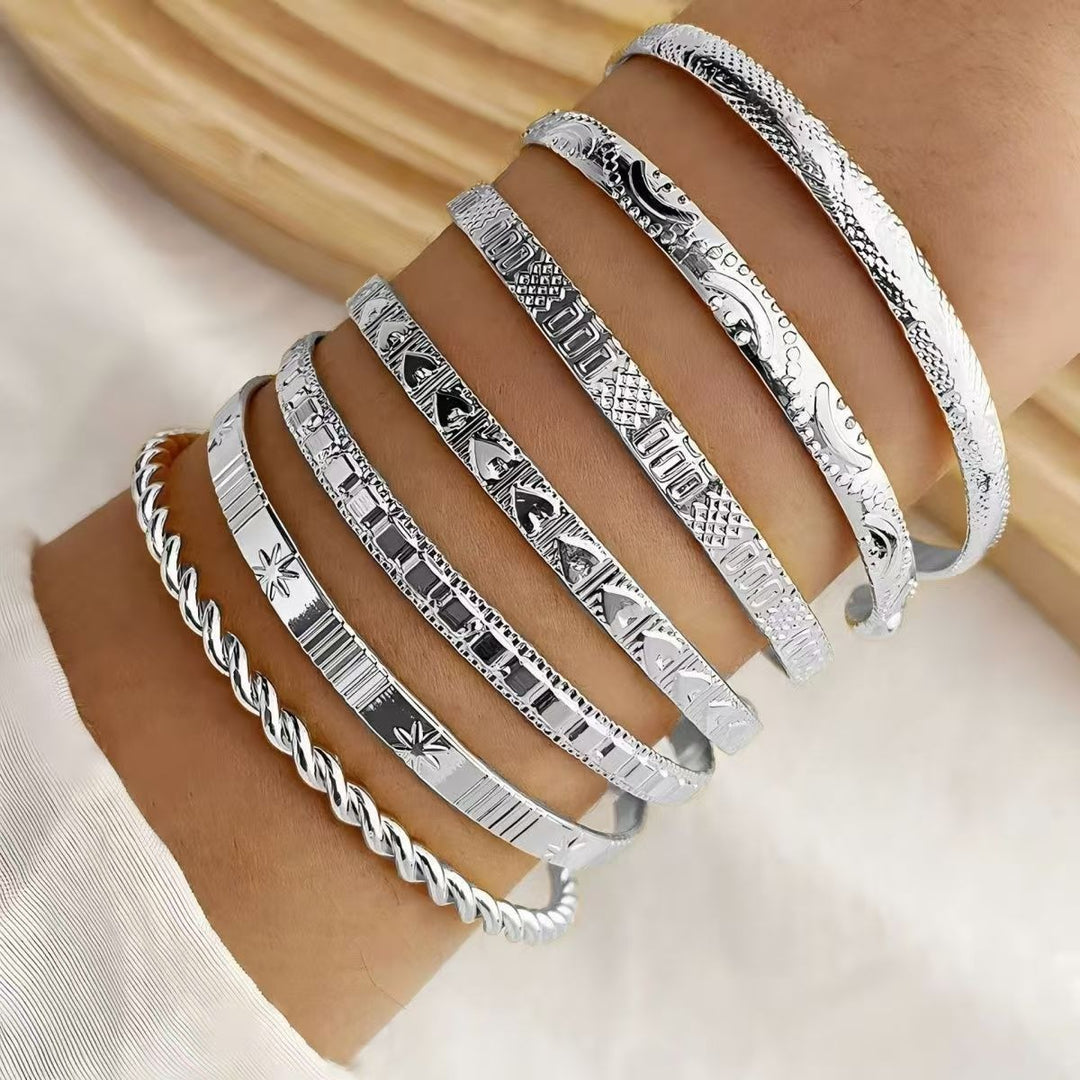 Gold & Silver Vintage Twisted & Geometric Stackable Bangle Set