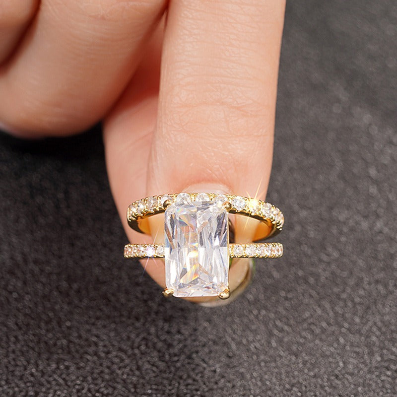 S925 Silver Geometric Square CZ Ring Set