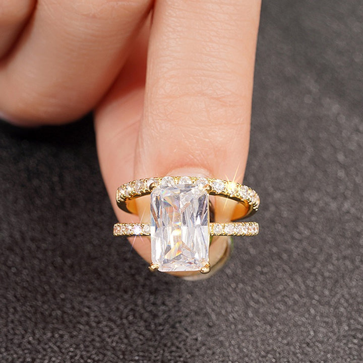 S925 Silver Geometric Square CZ Ring Set