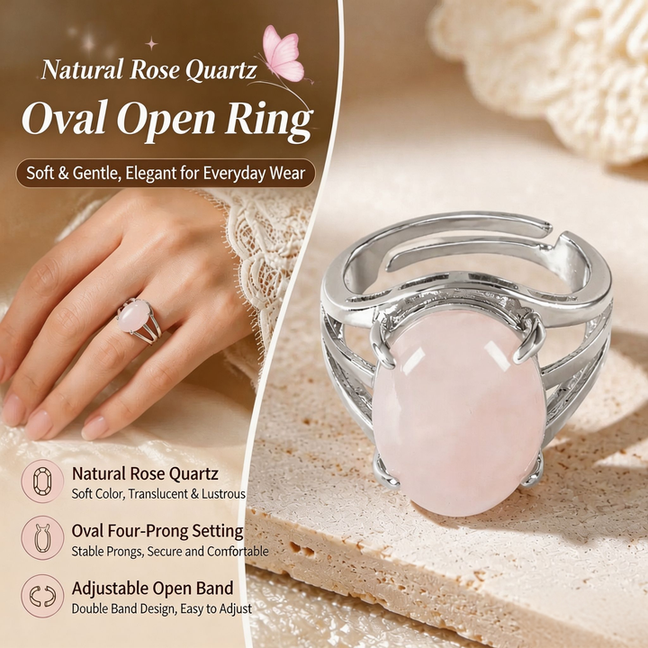 Natural Energy · 20-Style Natural Gemstone Oval Open Ring