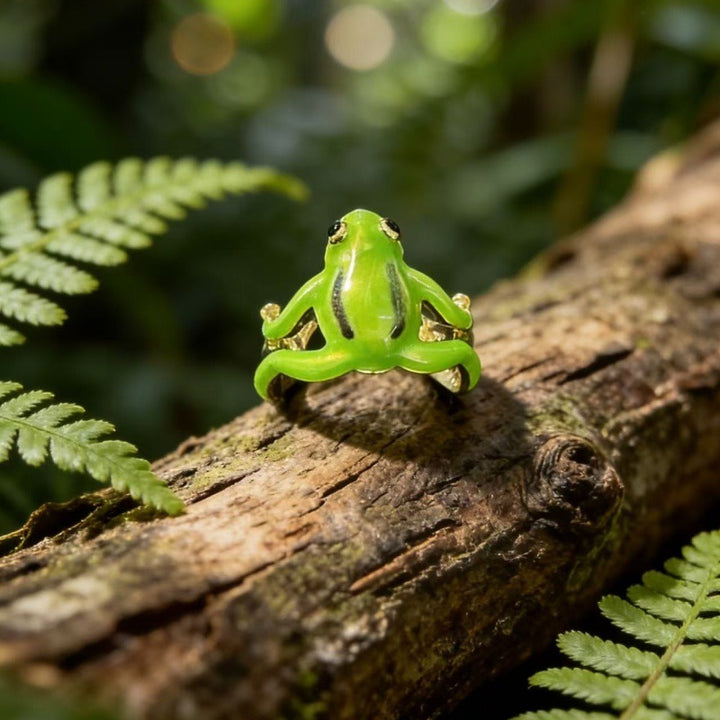 18K Gold Enamel Frog Open Ring
