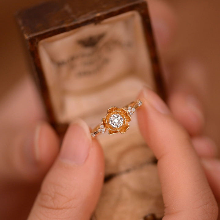 French Vintage Rose · 18K Gold Plated 3D Flower Ring with Pavé Accents