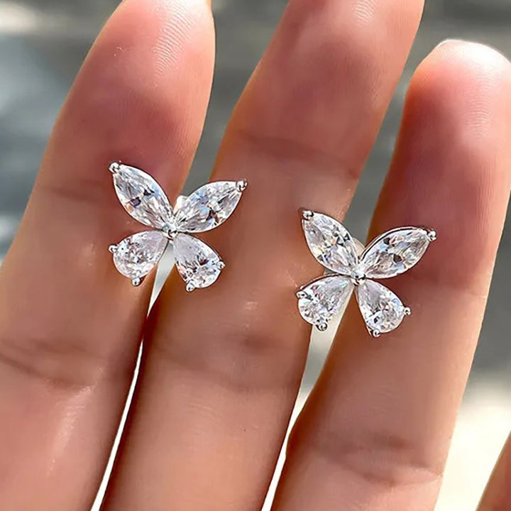 S925 Silver Butterfly & Four-Petal Stud Earrings