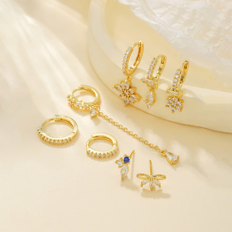 18K Gold Earring Set Celestial, Butterfly Western Charms
